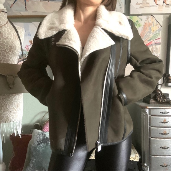 H&M faux fur shearing moto jacket bomber 6 s - Picture 1 of 6